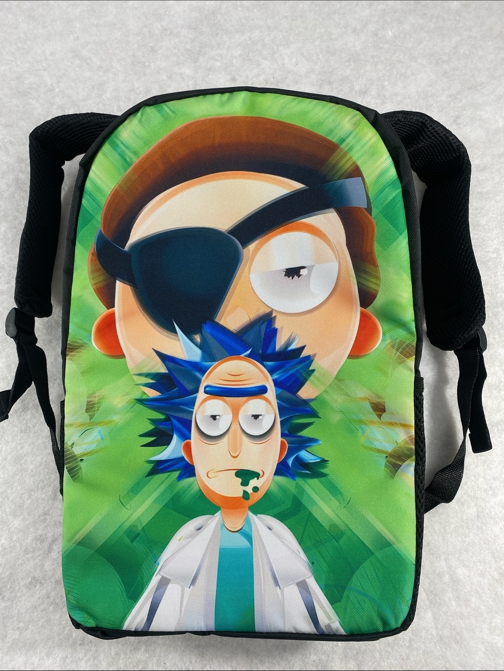 Rick and Evil Morty Cartoon Backpack - Green & Blue